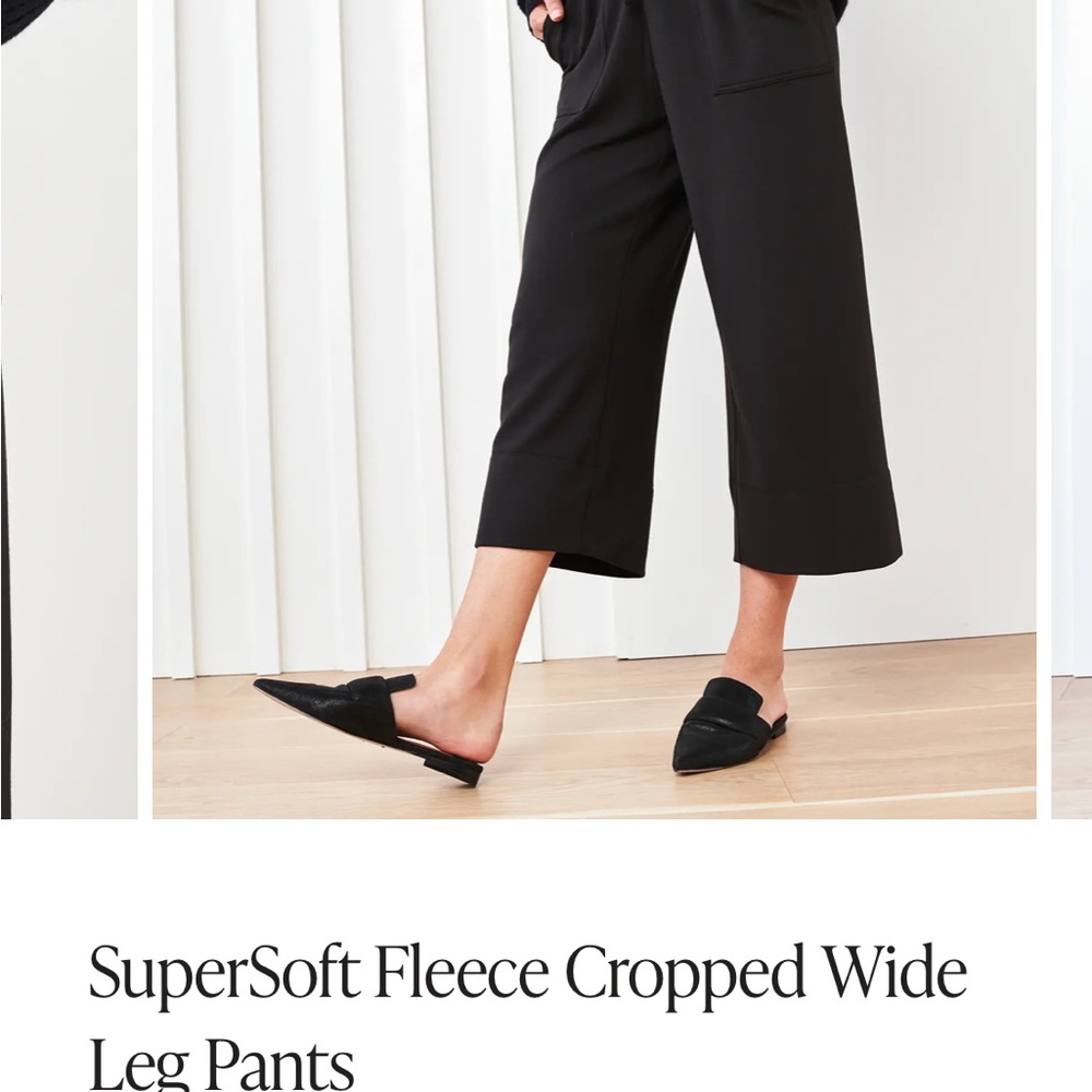 Quince SuperSoft Fleece Cropped Wide Leg Pants - Black